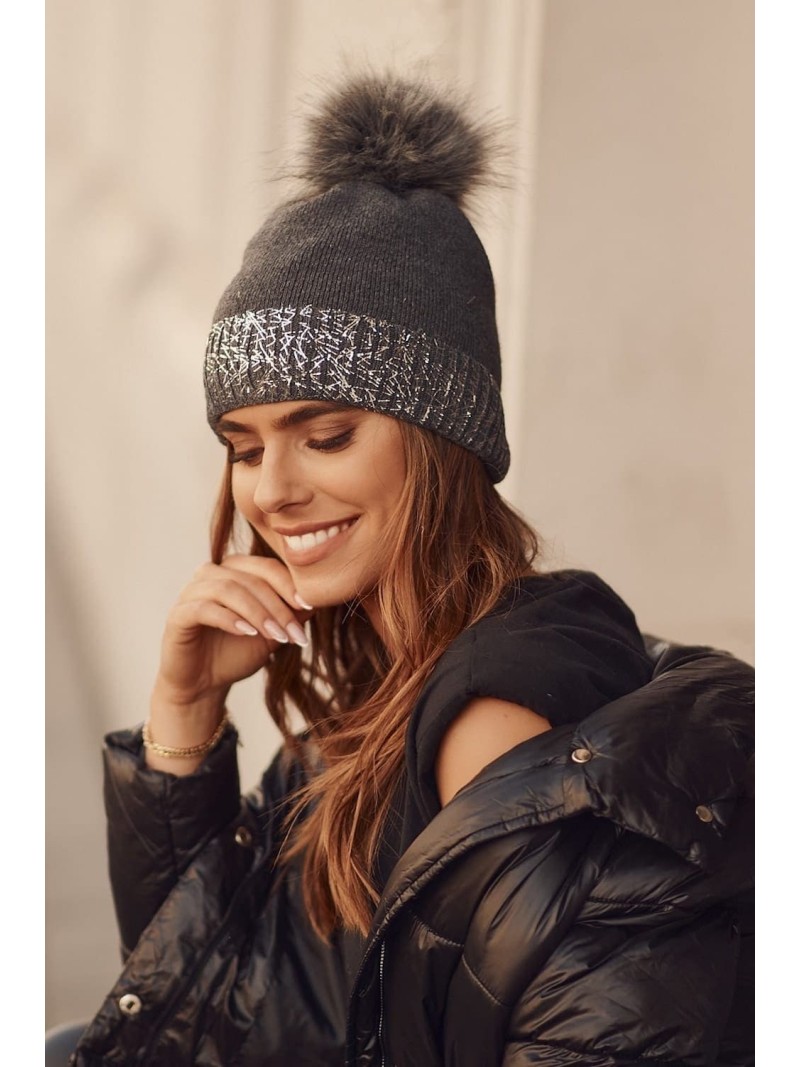 Winter hat with shiny graphite cuff C61 - Online store - Boutique